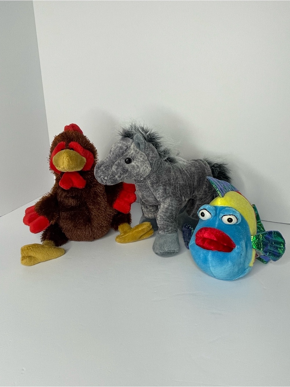 Lot of 3 Vintage Ganz Webkinz Plush Rooster Grey Arabian Pucker Fish NO CODES